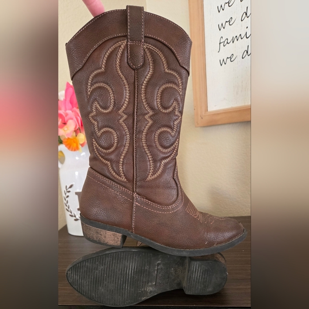 Brown Western-Style Montana Girls Boots - Picture 1 of 7